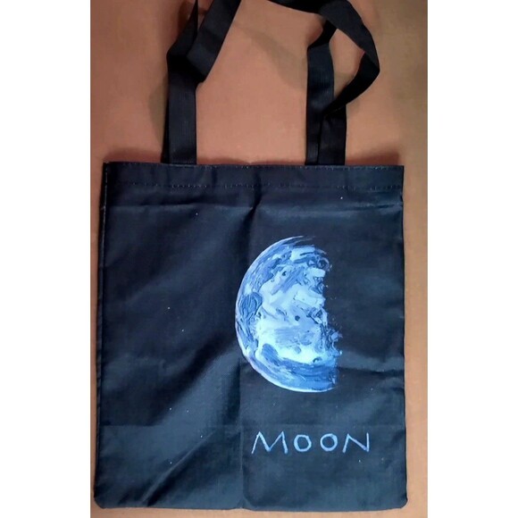 Moon Graphic Black Canvas Tote Bag Shoulder Bag Shopping Bag - Picture 4 of 4